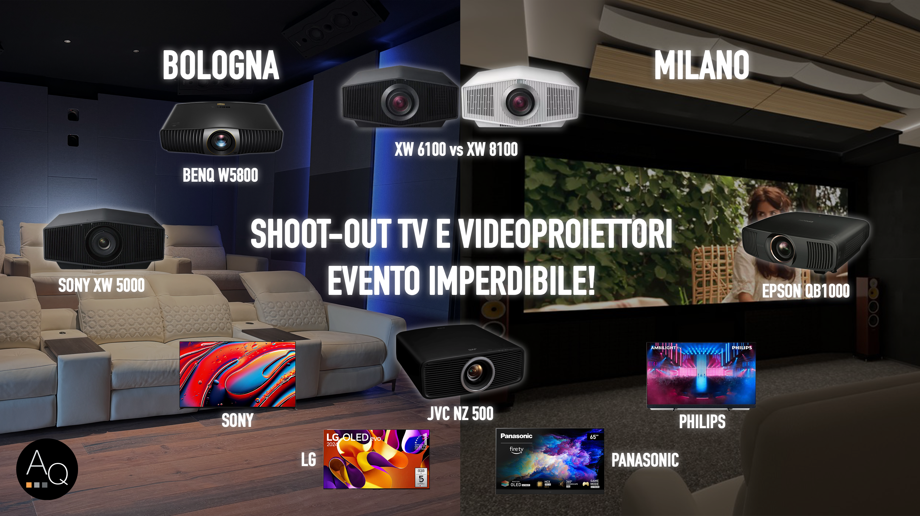 Locandina dell'Evento Shoot-Out a Milano e Bologna con confronto tra TV e videoproiettori