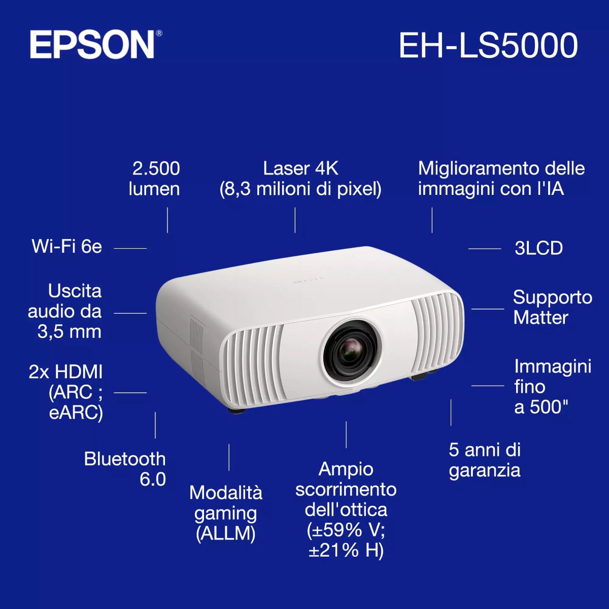 Epson EH-LS 5000 Videoproiettore home cinema 4K