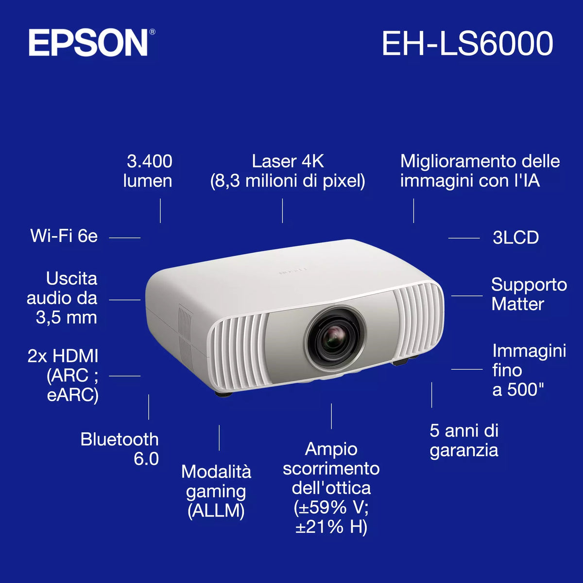 Epson EH-LS6000 Videoproiettore Home Cinema 4K