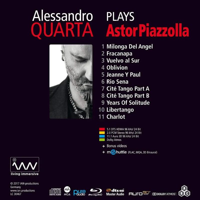 ALESSANDRO QUARTA - Plays Astor Piazzolla Blu-ray Disc Pure audio + CD